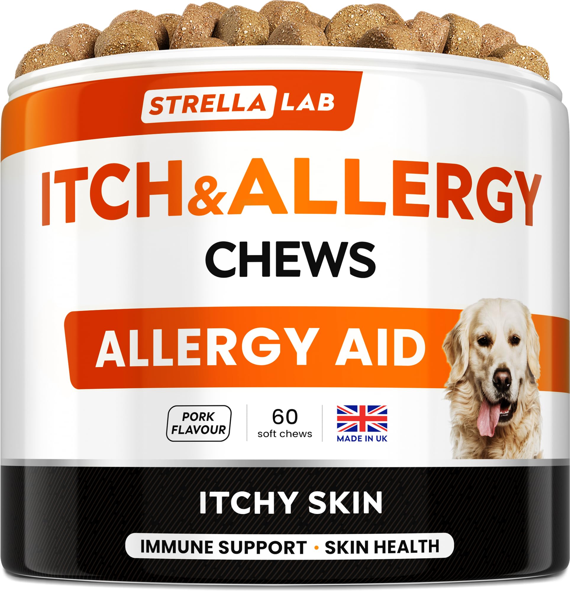 STRELLALAB Allergy Support Chews for Dogs with Omega 3 Fish Oil, Itchy Skin Support Immune Supplement, Skin & Coat Health