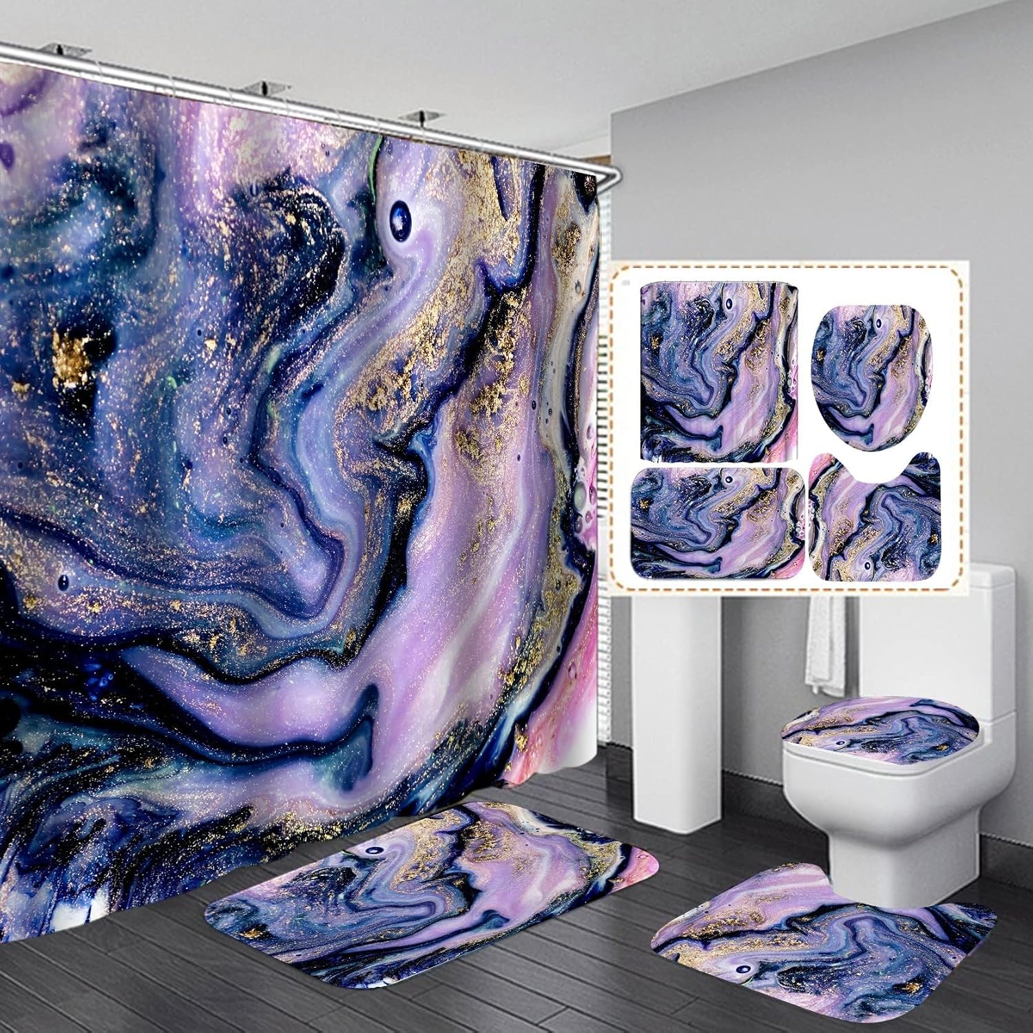 Amazon.com: rosgel Bathroom Sets with Shower Curtain and Rugs, Shower