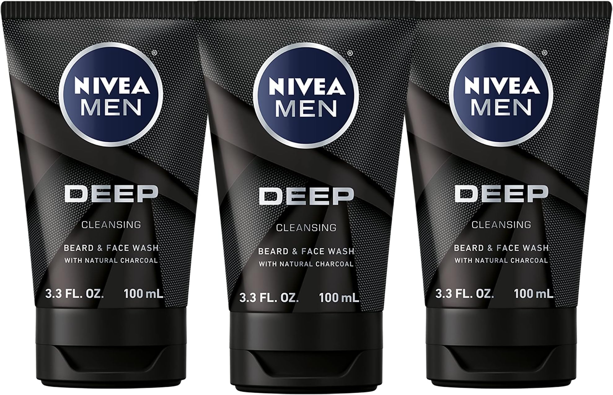 DEEP Cleansing Beard and Face Wash, Enriched with Natural Charcoal, 3 Pack of 3.3 Fl Oz Tubes