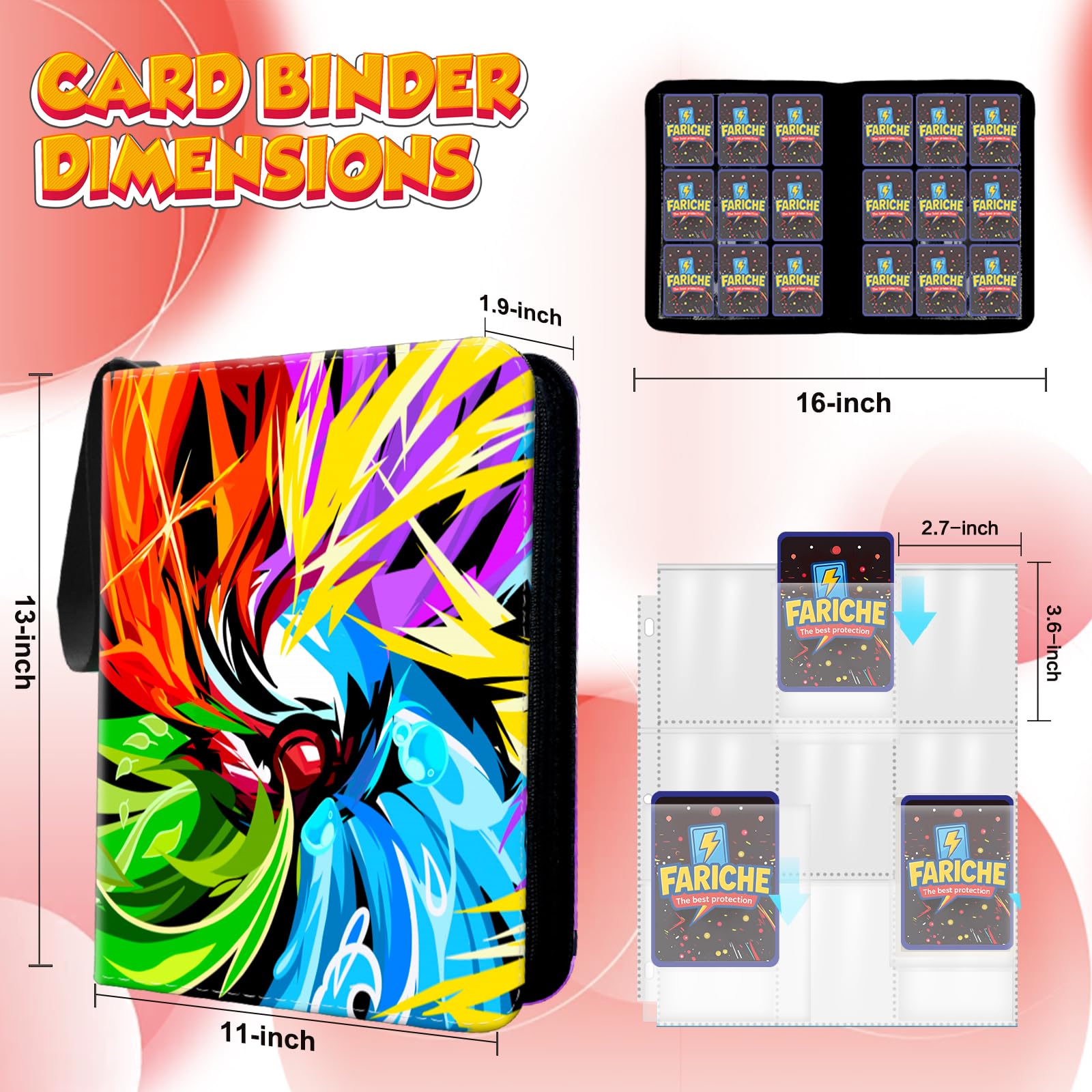 Segregator na karty kolekcjonerskie TCG, 9-kieszeniowy przenośny segregator na karty Ablum, pasuje do 900 kart z 50 zdejmowanymi rękawami, wodoodporne etui do przechowywania kart BKM do przechowywania