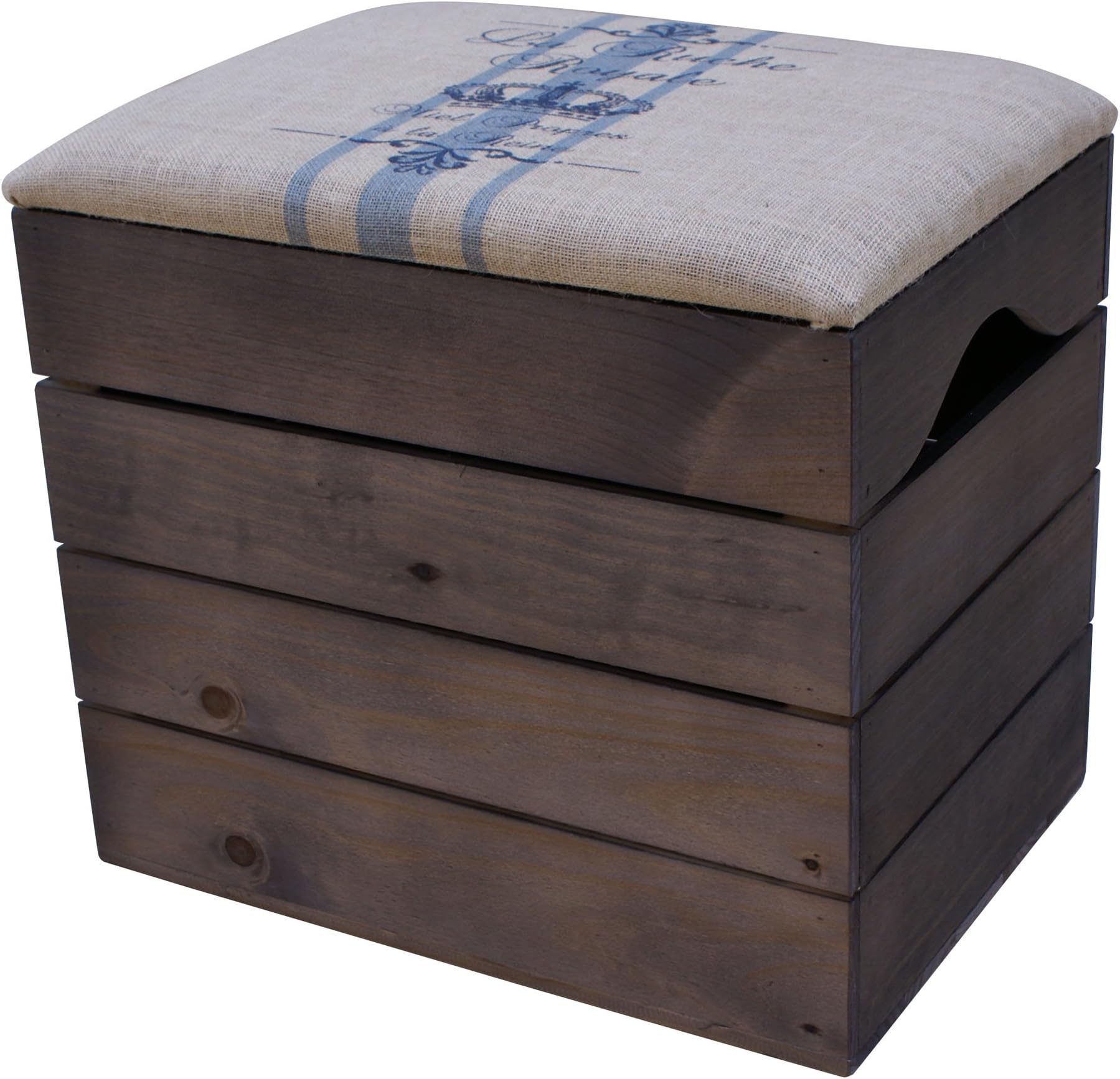 LIZA PREMIUM WOODEN STORAGE STOOL BENCH (TAUPE), for Shoes. Organiser, Pouffe, Toy Box Chest. Vintage Style with Soft Seat Cushion. Solid Nordic Wood - 50 x 45 x 36 cm (Blue Stripes)