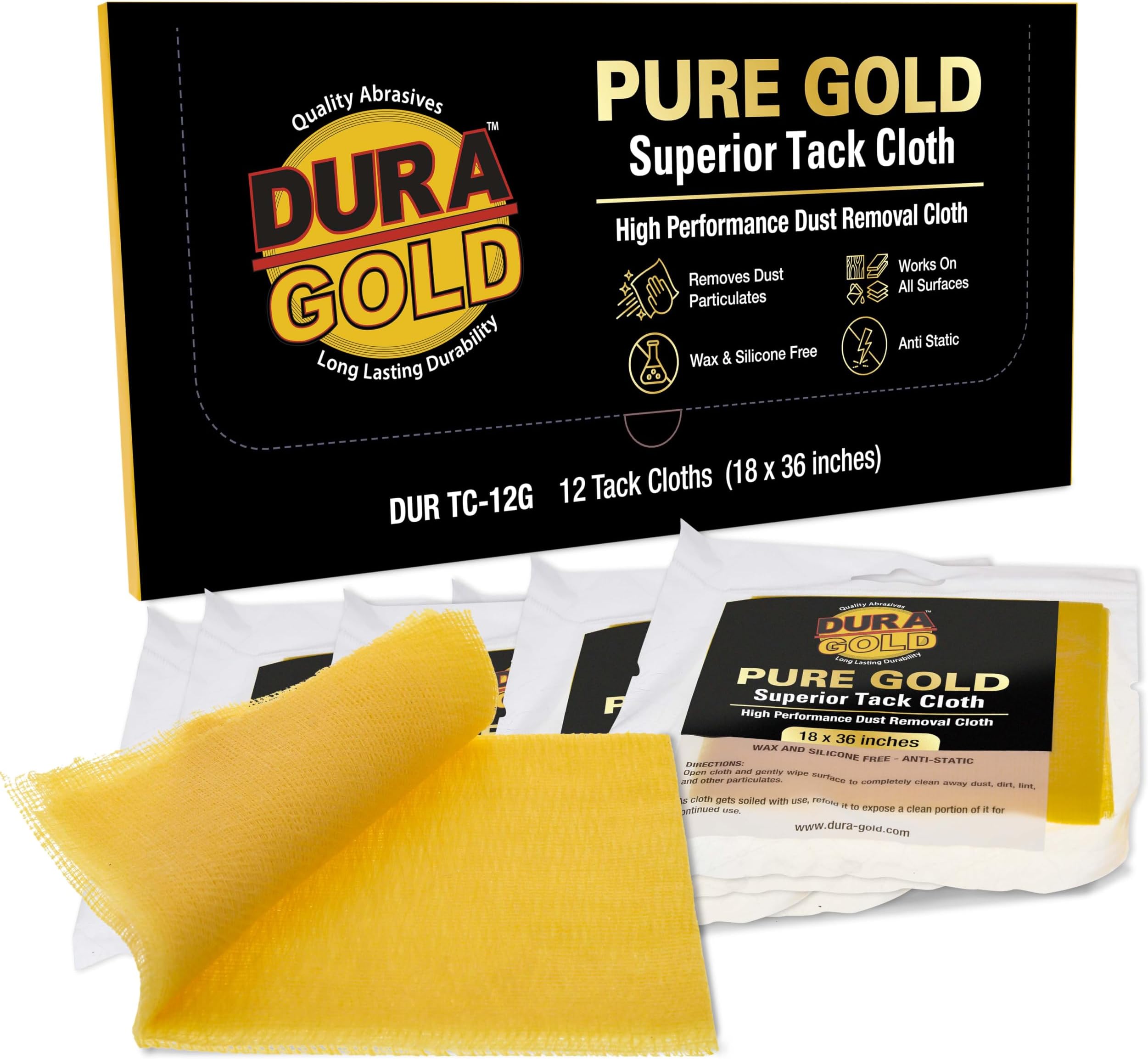 Pure Gold Superior Tack Cloth (Pack of 12), Woodworking, Auto | Automotive Paint, Tack Cloth Autobody Painting, Painters Cloths, Dust Rags, Stain Rags, Wood Staining Pads, Tac Cloths, Tacky
