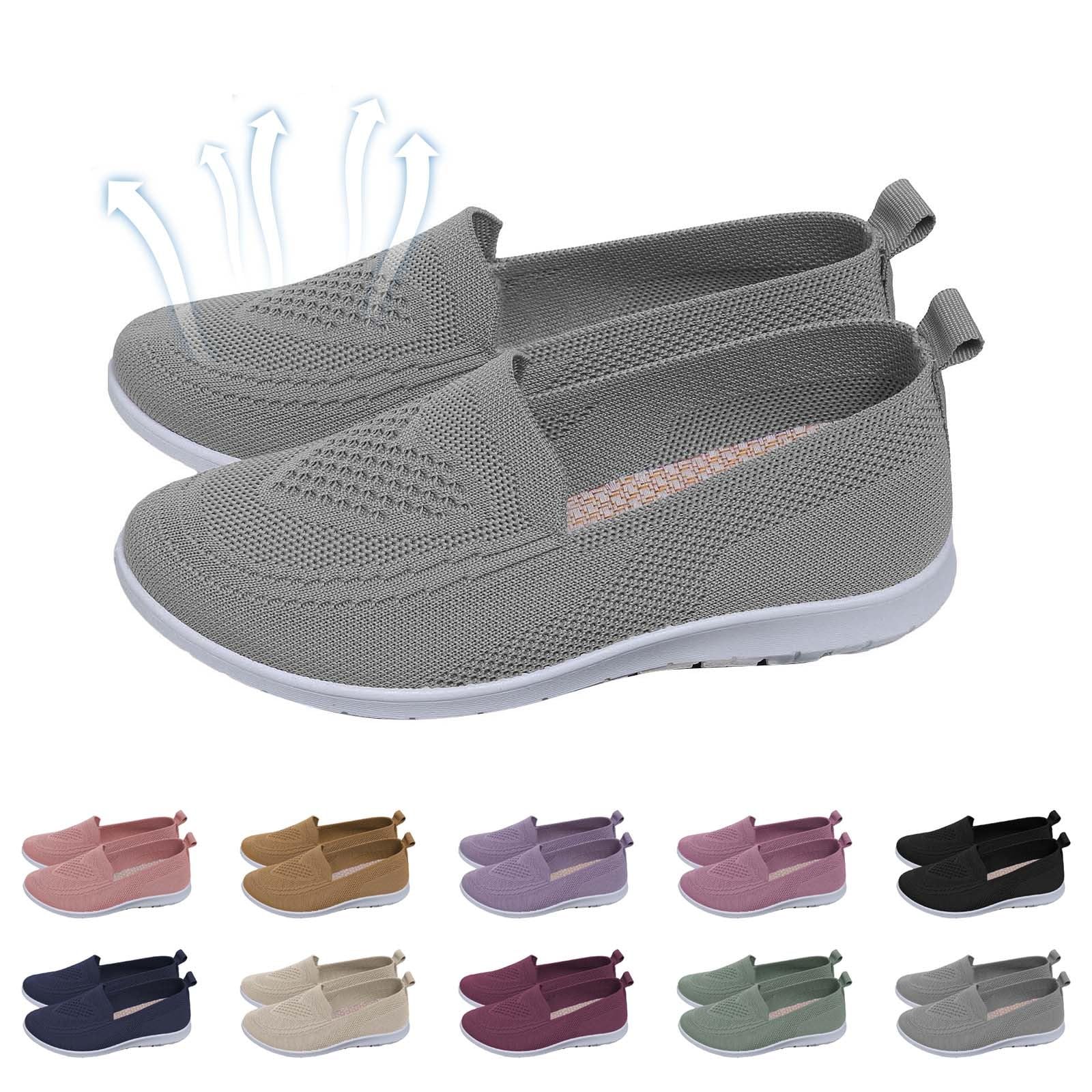 HOOUDO Zapatos Ortopedicos Mujer, Zapatos Deportivos Mujer, Zapatillas Sin Cordones Zapatillas Fascitis Plantar con Malla Cordones Antideslizantes Caminar Sandalias Deportivas