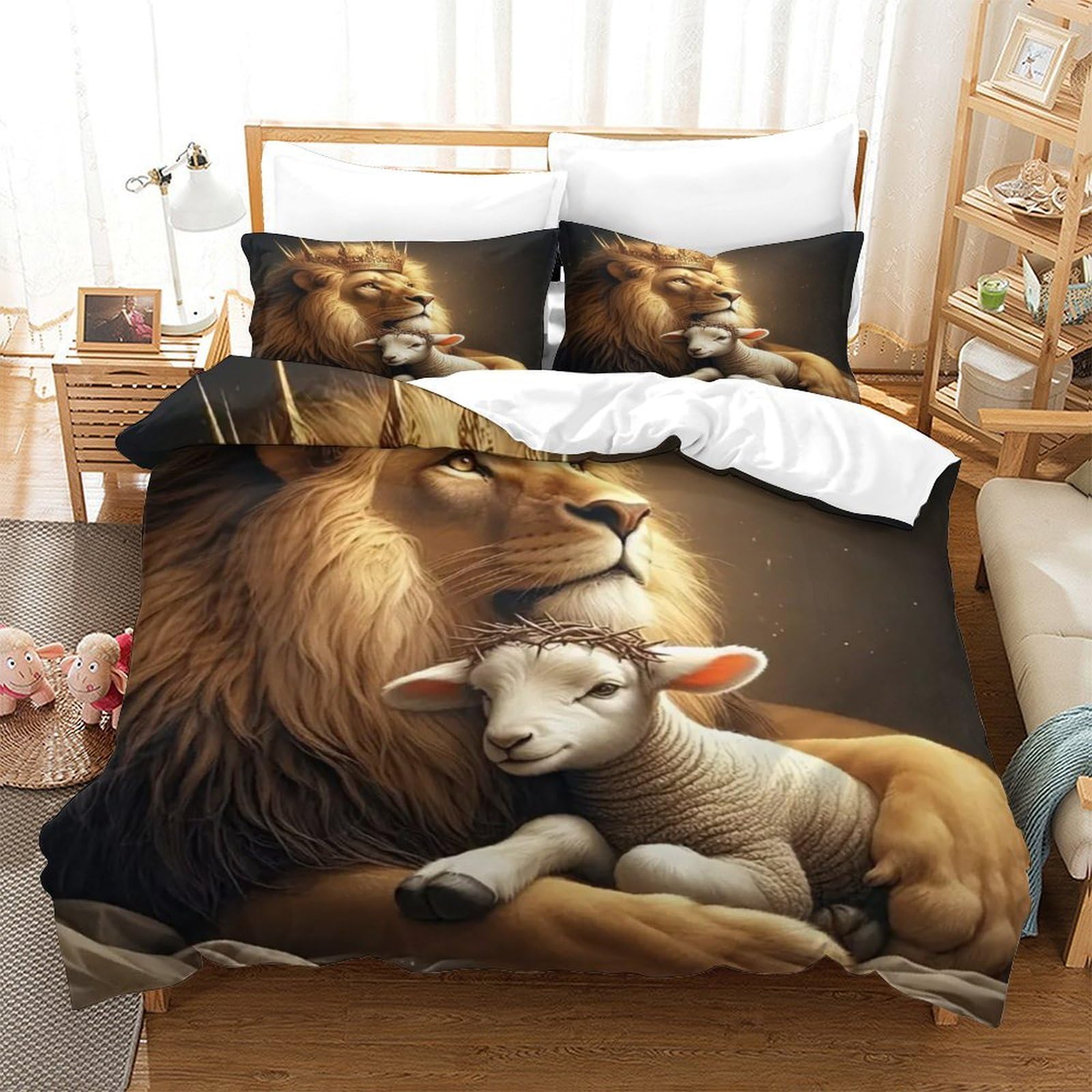 Parure de lit lion 3D 140x200 cm pour chambre adolescent et enfant