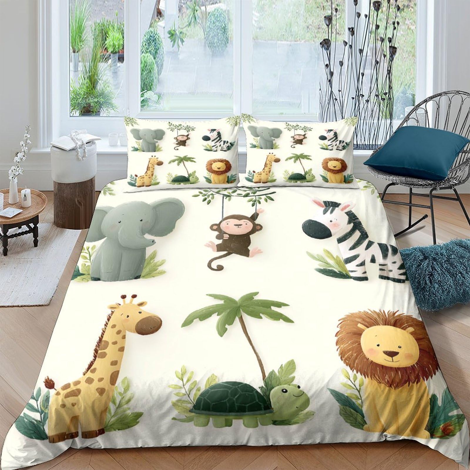 Ctjqhvkz Style-9 3D Printed Jungle Animals Fitted Sheet Microfiber Soft Lion Zebra Mattress Cover For Bedroom Dorm Mattress Protection Decor Single（135X200cm）