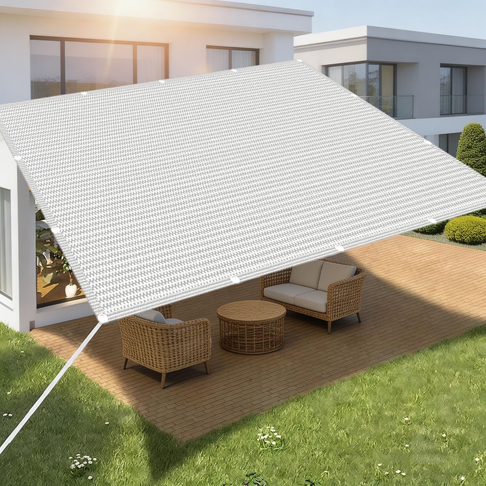 Filet d'ombrage 2.5 x 4.5 m blanc renforcé avec œillets pour terrasse