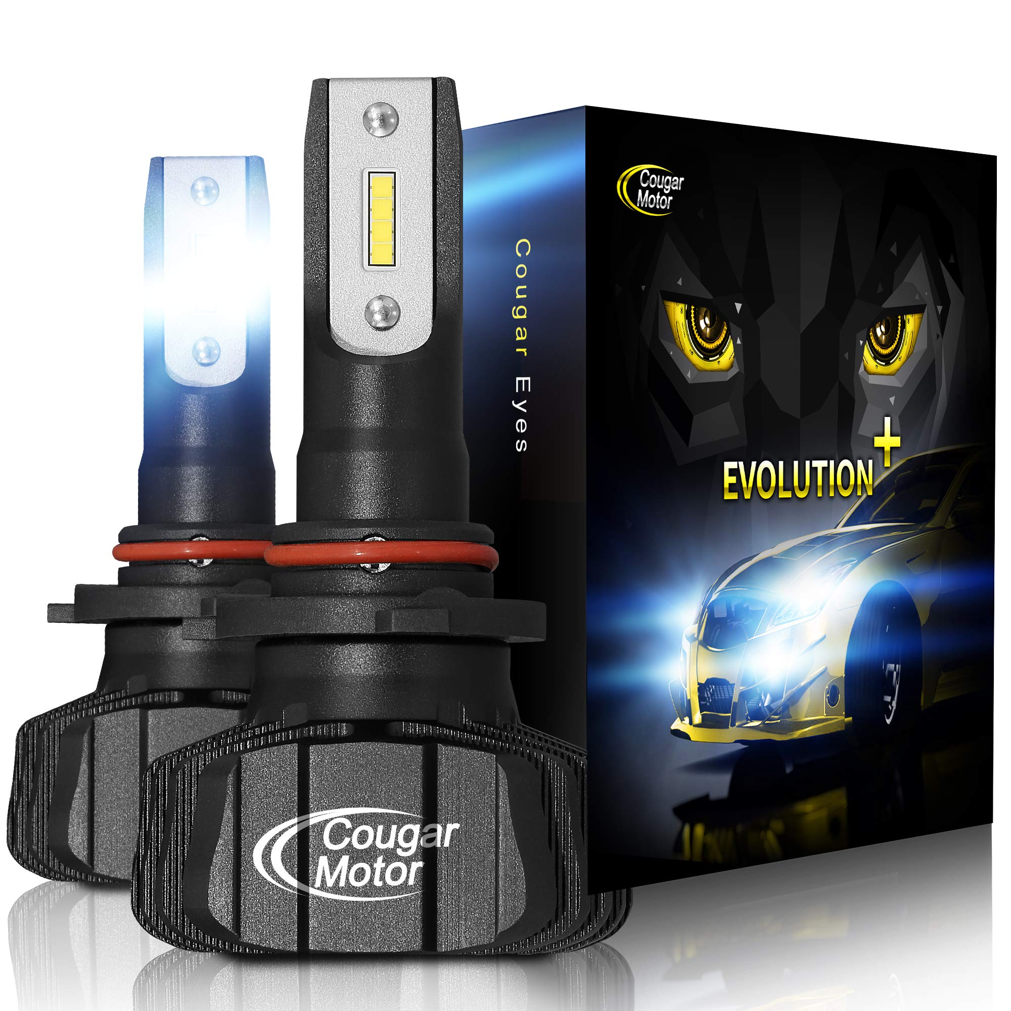 Cougar Motor 9005 Led Bulb, 10000LM 6500K (HB3) Fanless Conversion Kit - 3D Bionic Technology, 360°Adjustable Beam, Quick Installation, Halogen Replacement