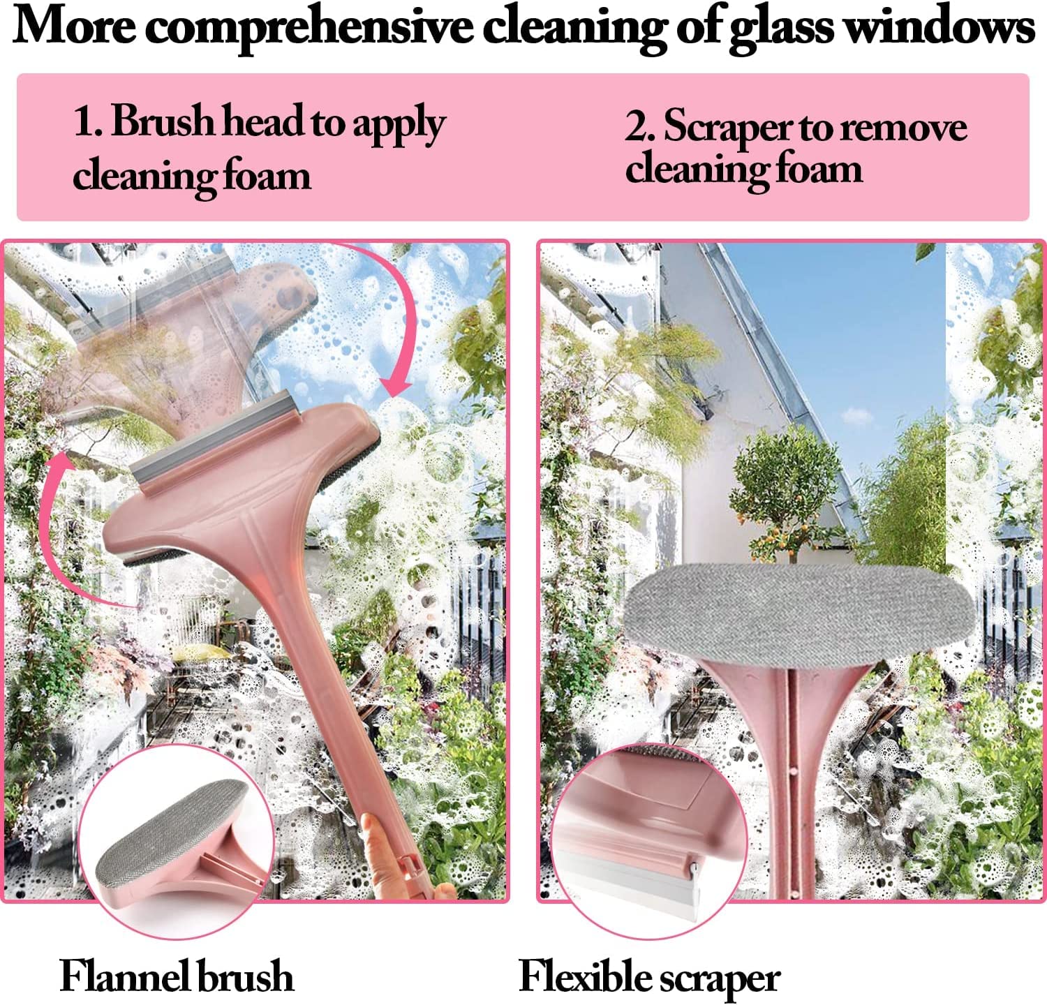 AKRIZA Cleaning Supplies Multifunctional Screen Brush 2 In 1 Mesh Cleaning Brush & Wiper With Extended Handle Window Cleaning Brush Net Cleaner Double-Sided Window Mesh Cleaner (54*21*4.5 cm) (Pink) 4