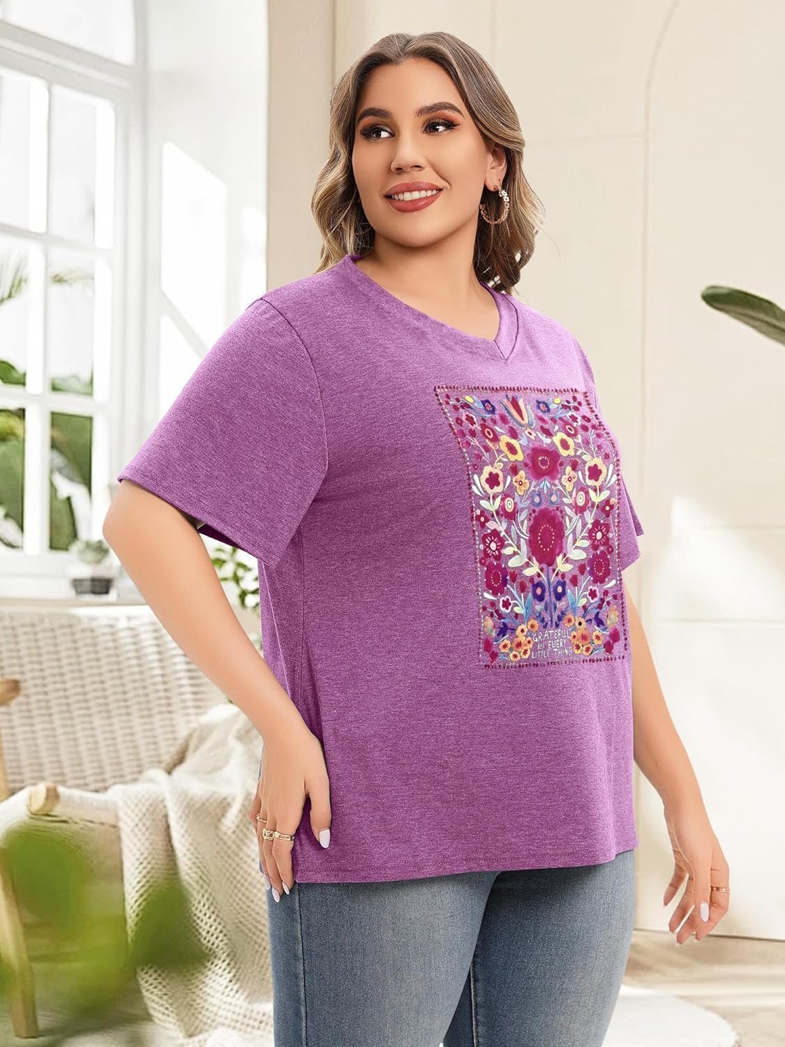 Plus Size T Shirt for Women Graphic Tees Short Sleeve Floral Print Loose Fit Summer Casual Tops 1XL-5XL - Image 6