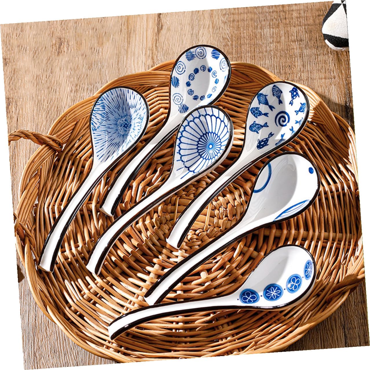 6 Stück Teiliges Asiatische Keramik suppenlöffel Ergonomisch Geformt Komfortabel Sicher Vielseitig für Suppe Reis Porridge Geeignet