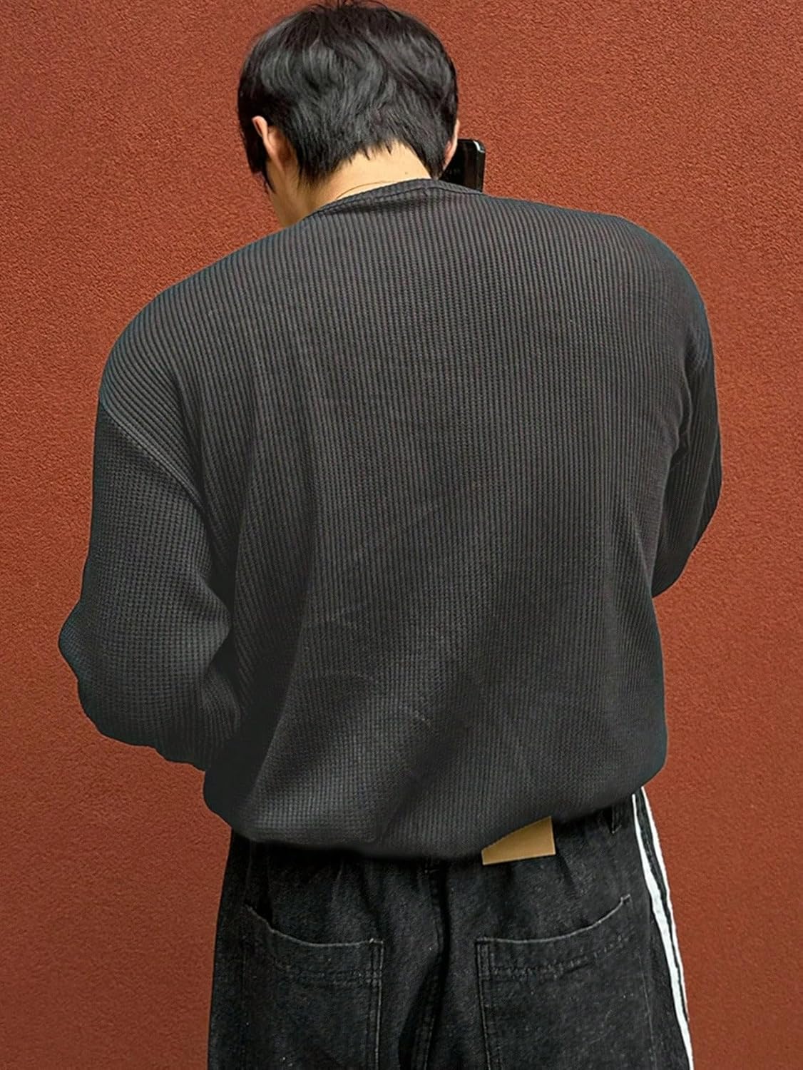 Trillion Men’s Textured Fabric Solid Color Basic Half-Open Collar T-Shirt, Fall Long Sleeve Men Shirt | Tshirt for Men