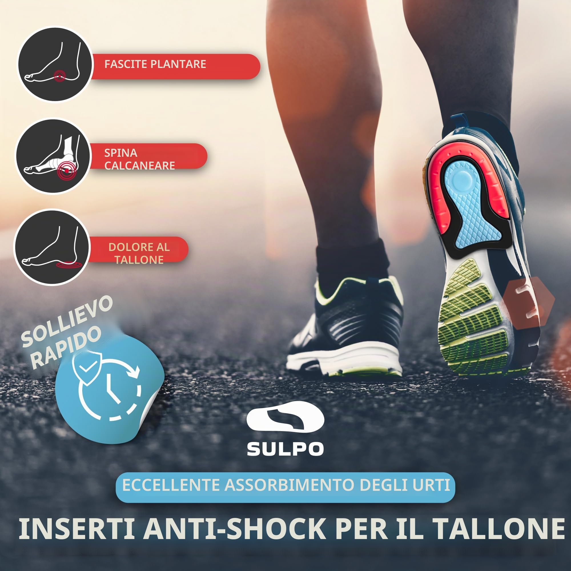 SULPO Talloniera in gel per tallonite e fascite plantare- solette tallone traspiranti e antiscivolo, plantari per sperone calcaneare, uomo e donna 40-46, 1 paio