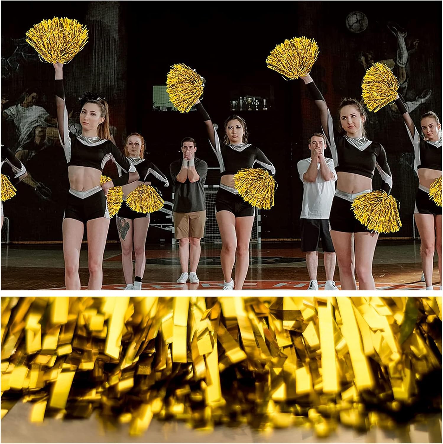 Amit Marketing Cheerleader Pom Poms | Soft Comfortable Handle Reusable | Waterproof | Rooter Shaker Toy | for Cheerleading, Celebrations, Sports Events, Party, Room décor etc. – Pack of 2 Pair (Gold) 4