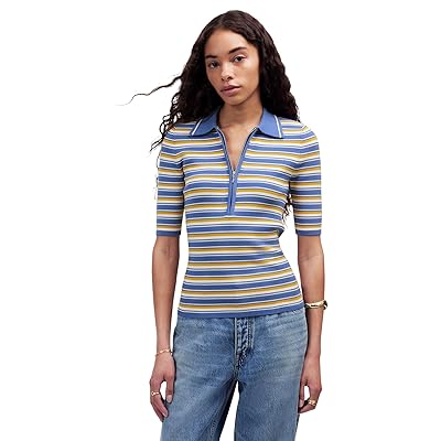 Madewell Stripe Remi Cotton Compact Zip Polo Women