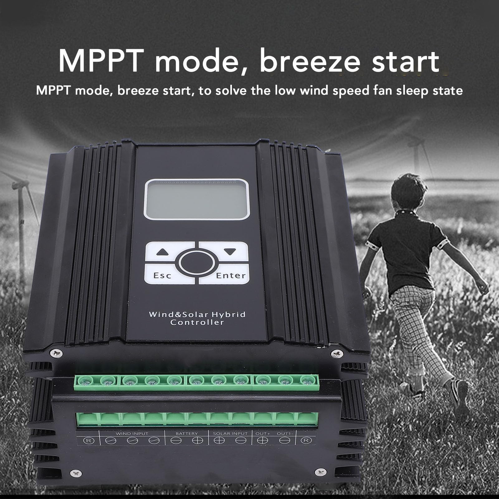 Bewinner Hybrydowy Kontroler ładowania MPPT o Mocy 400 W, Wyświetlacz LCD 48 V, Cyfrowy Inteligentny Regulator z ładowaniem Boost, Wyładowaniem PWM, Sterowaniem Oświetleniem (Wentylator 1000W)