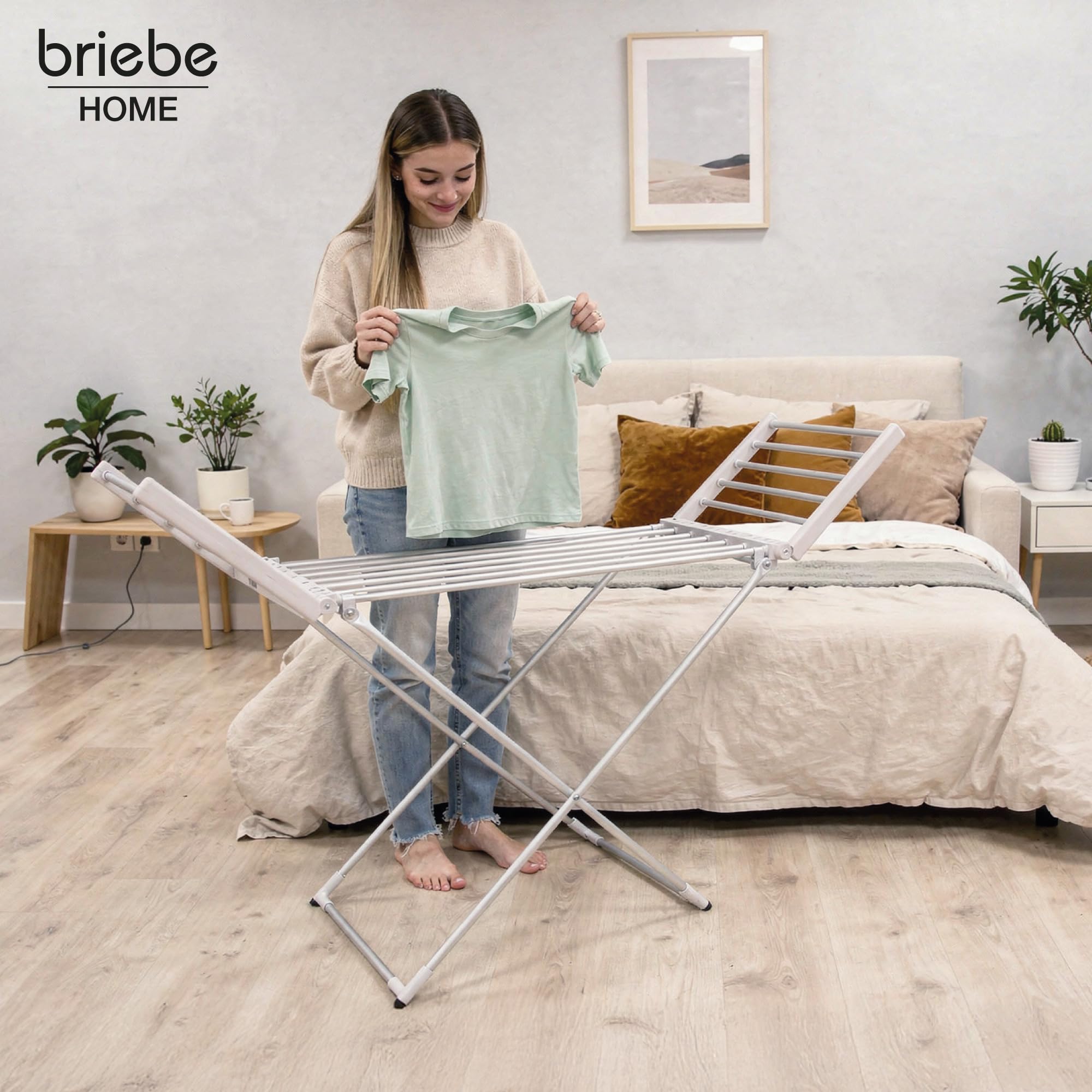 briebe Tendedero Eléctrico Plegable Ropa | Bajo Consumo 18 Calentadores | Secado Rápido y Eficaz | Compacto, Ligero y Portátil | Ahorra Espacio | Interiores | Aluminio