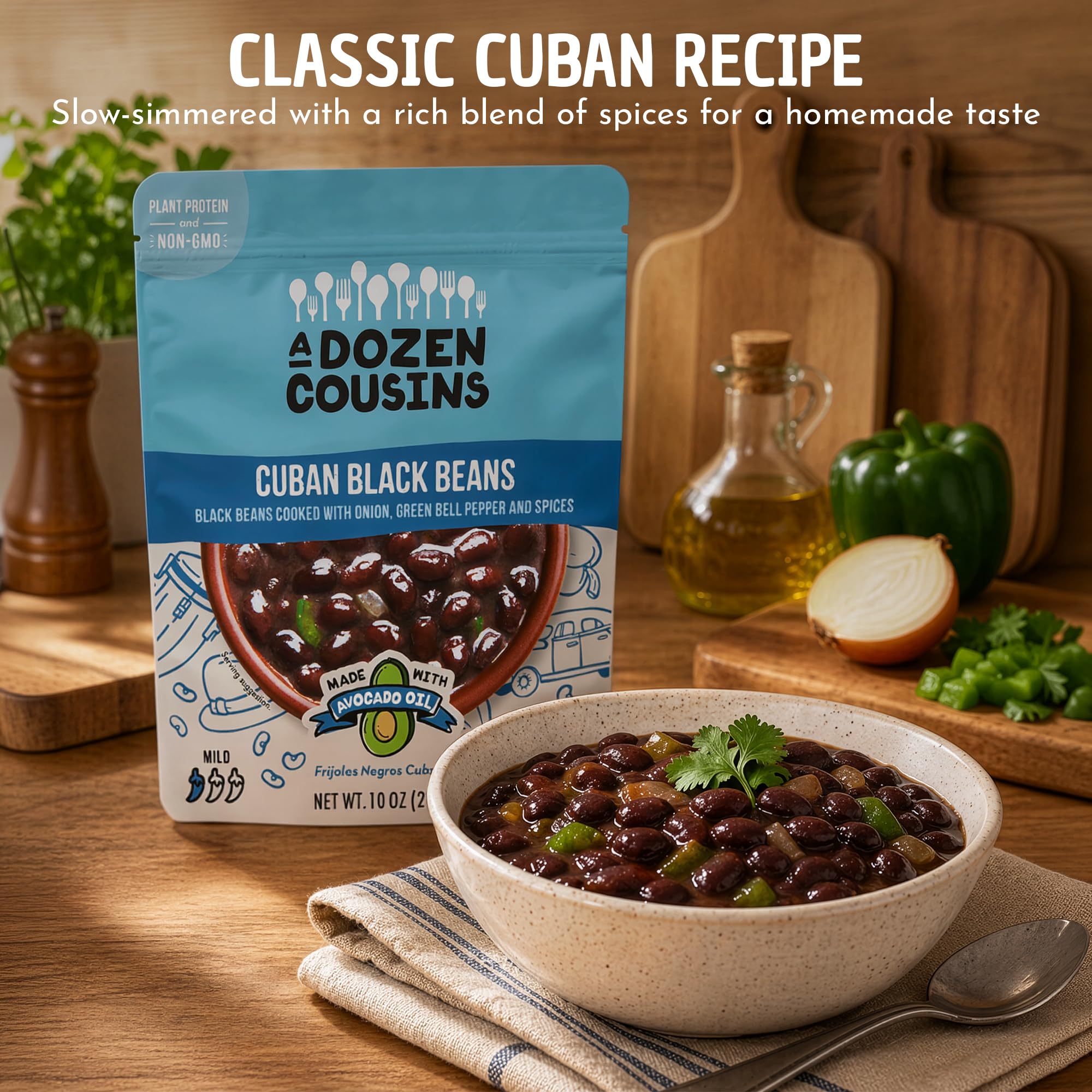 A Dozen Cousins Vegan Black Beans 1pk, Seasoned Healthy Microwave