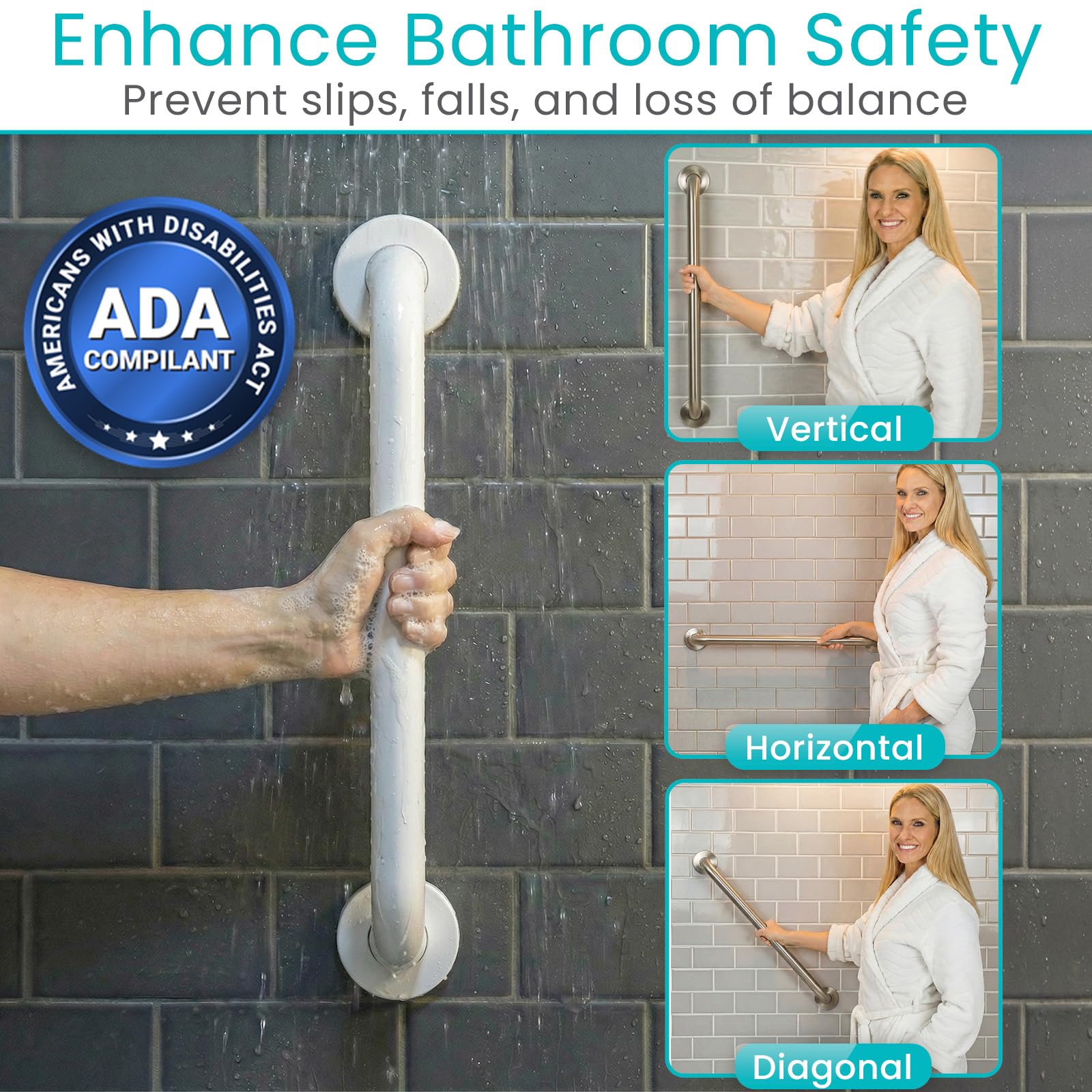 Grab Bars For Bathtubs And Showers, 2 Pack 15.7 Inch Shower Grab Bars Stainless Steel Shower Handle Safety Bath Shower Grab Bar For Seniors Grab Bars For Bathtubs And Showers, 2 Pack 15.7 Inch Shower Grab Bars Stainless Steel Shower Handle Safety Bath Shower Grab Bar For Seniors