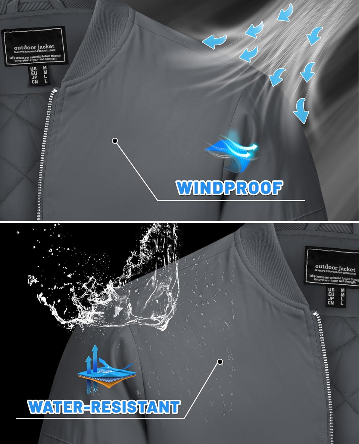 EKLENTSON Men's Bomber Jackets Fleece Lined Winter Flight Jacket Water Resistant Windproof Windbreaker Zip Up