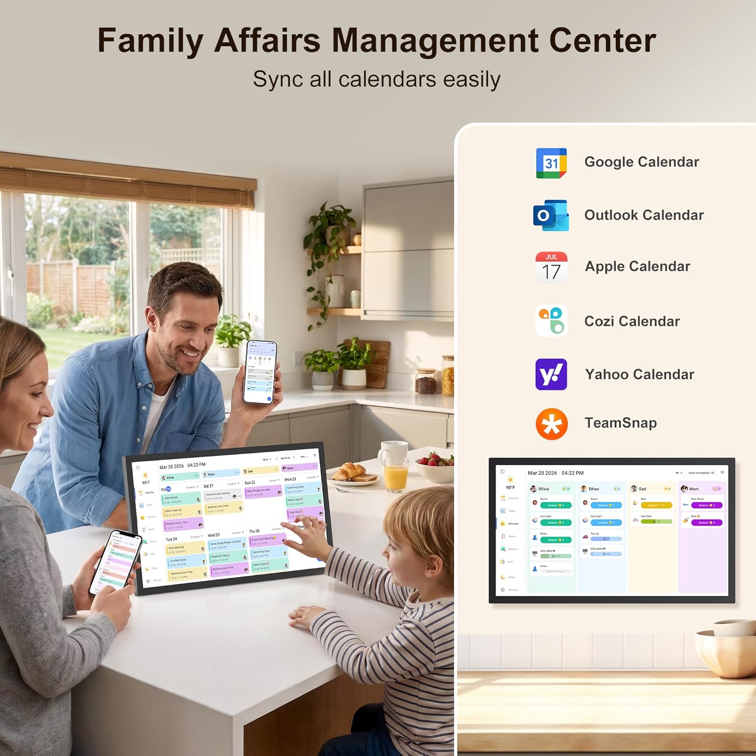 Digital Calendar – 27 Inch Electronic Wall Calendar & Chore Chart, Smart Family Organizer with Interactive Touchscreen Display, Wall Mount in Portrait or Landscape(Black)