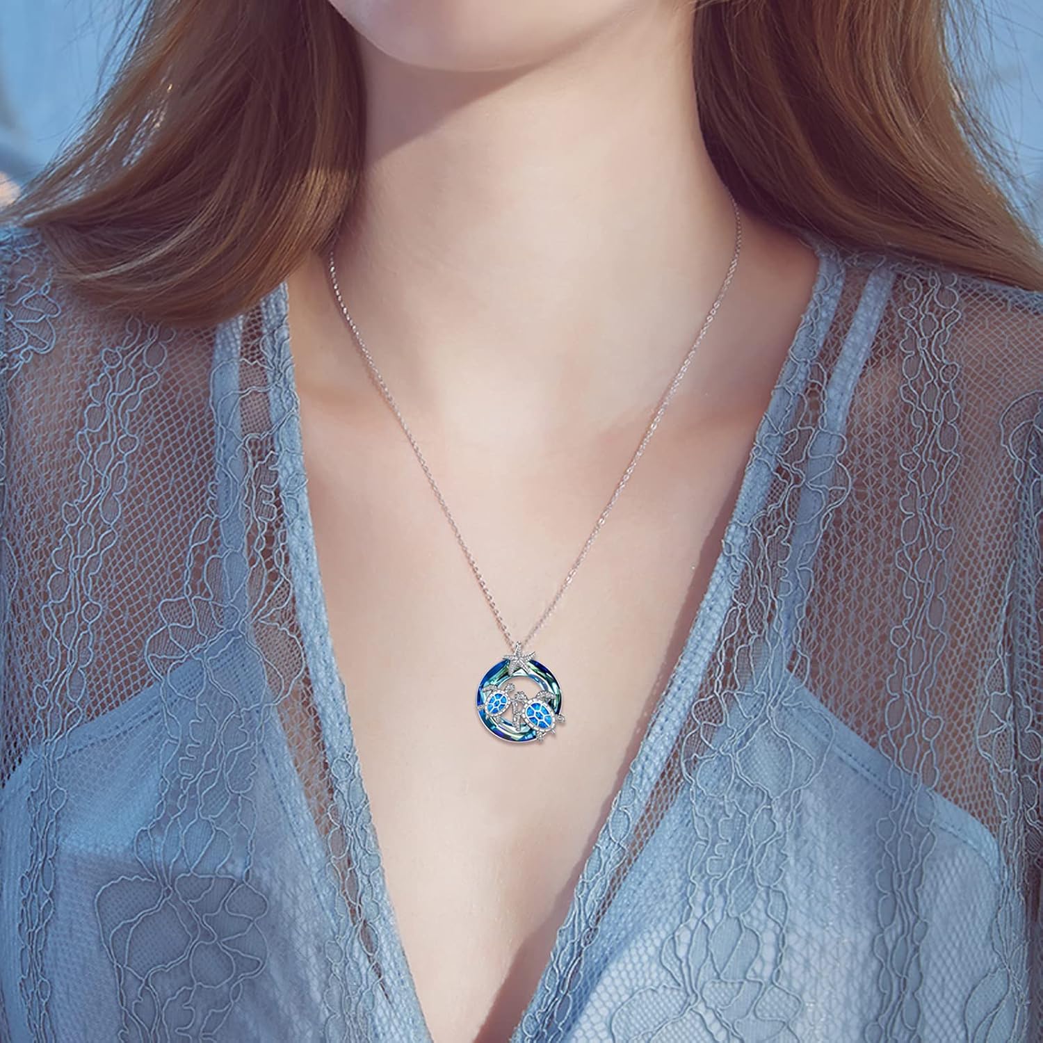 Crystal Sea Turtle Necklace S925 Sterling Silver Turtle Gifts for Women, 18+2 Inch - Image 2