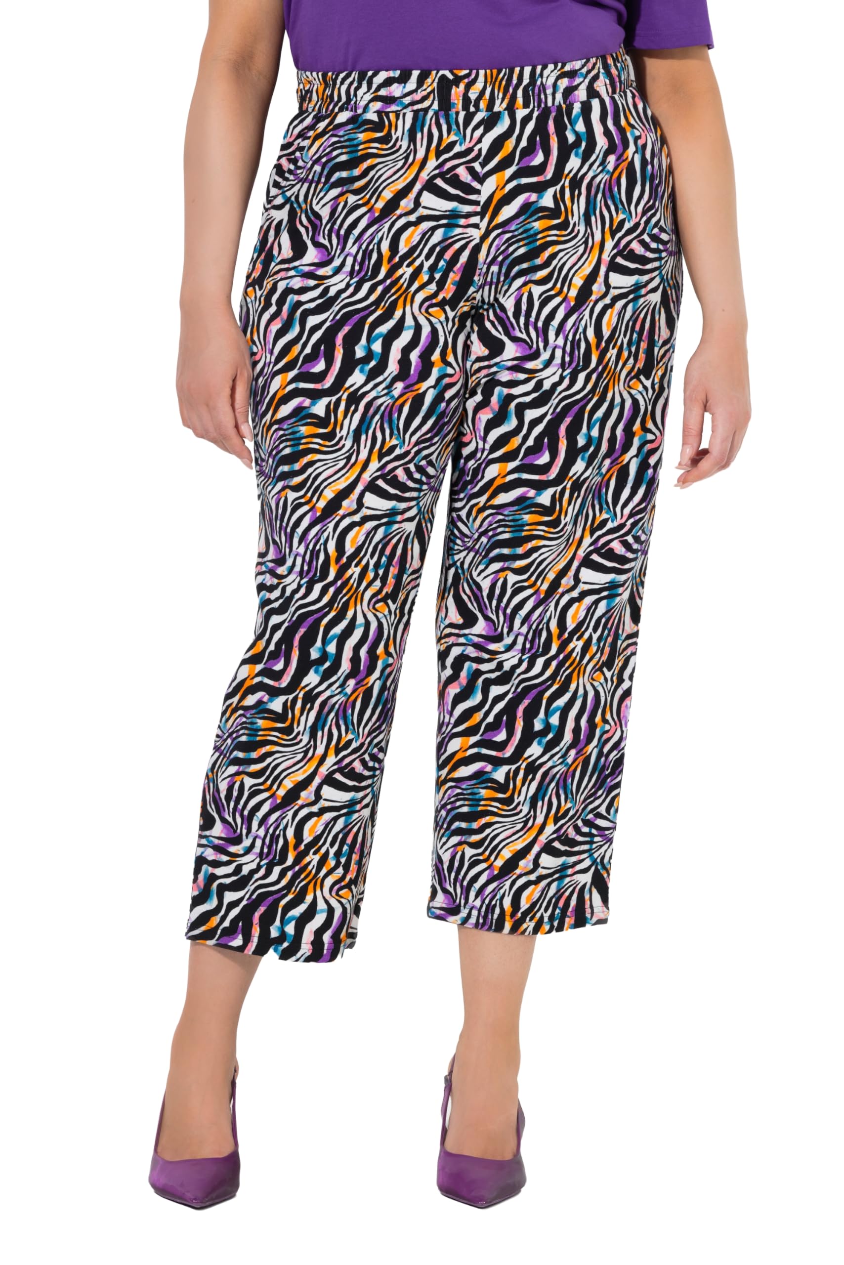 Ulla Popken Damen große Größen Übergrößen Plus Size 7/8-Jerseyhose, Animal-Muster, gerades Bein, Elastikbund 849446