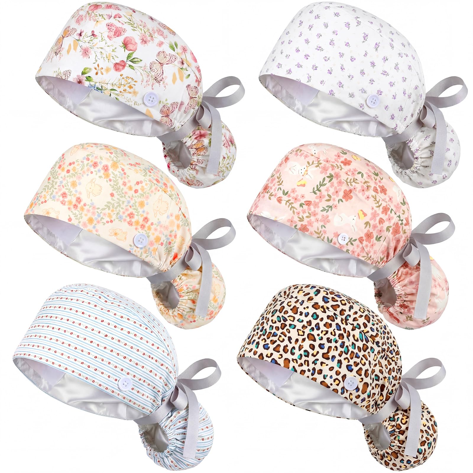 Honoson 6 Pcs Scrub Caps Women with Buttons