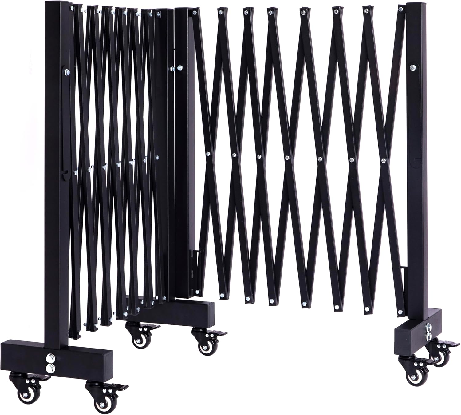16.5FT Expandable Barricade Gate, Expandable Metal Barricade Gate Alloy Fence and 270 Degrees Direction Adjustment with Wheels, for Industrial or Residential Use (Black, 16.5FT)