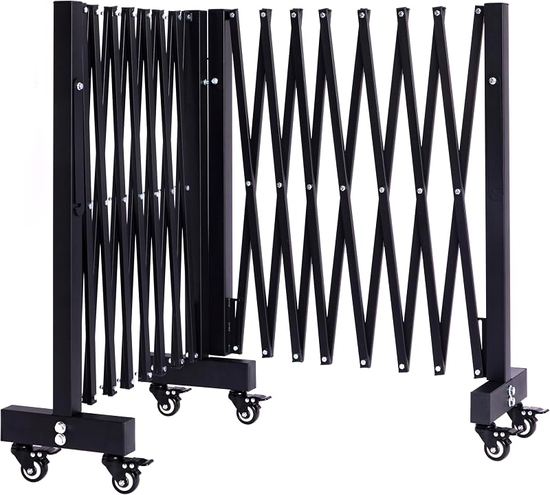 16.5FT Expandable Barricade Gate, Expandable Metal Barricade Gate Alloy Fence and 270 Degrees Direction Adjustment with Wheels, for Industrial or Residential Use (Black, 16.5FT)