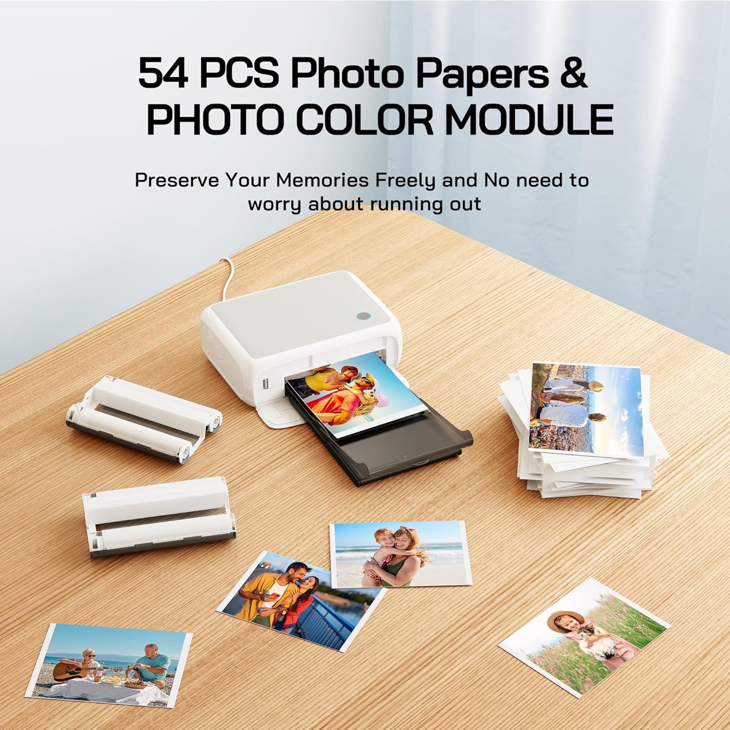 WOLFANG Photo Printer, Instant Photo Printer with 54 Sheets(4"x6"), Support WiFi Connection, Creative Photo Editing Apps, for iOS/Android Smartphone - 4