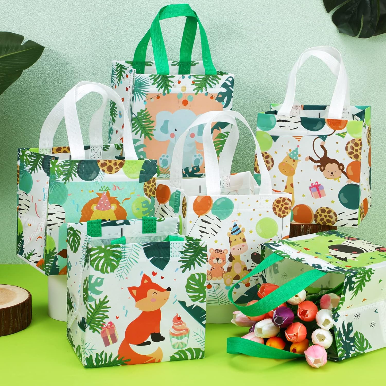 Silkfly 60 Pcs Safari Goodie Bags Animal Gift Bags Non Woven with Handles Jungle Safari Themed Birthday Party Favors - Image 2