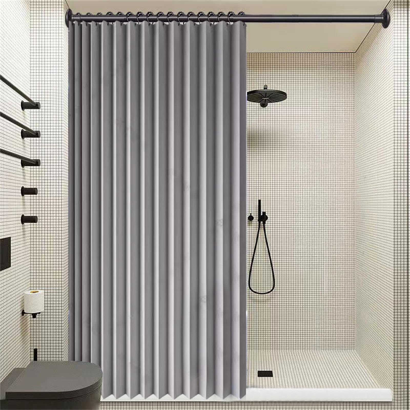 Icegrey Cortina de Ducha Magnética Plegable Impermeable con Ganchos, Separación de Humedad y sequedad, Cortinas de Ducha de Lino Poliéster, Gris, 260x200cm
