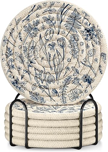 Posavasos absorbentes para bebidas, para café, mesa de madera, oficina, bonita casa de campo al aire libre, rústico, escritorio, kawaii, tejido