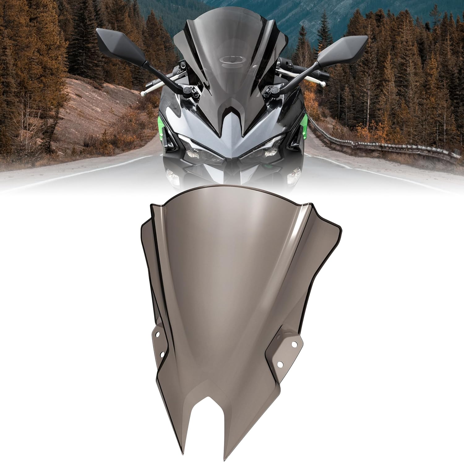 18.4" Windshield for Ninja 500 2024-2026, Dark Tinted Wind Shield Windscreen Air Deflector for Kawasaki Ninja 500 SE 2024-2026 Accessories