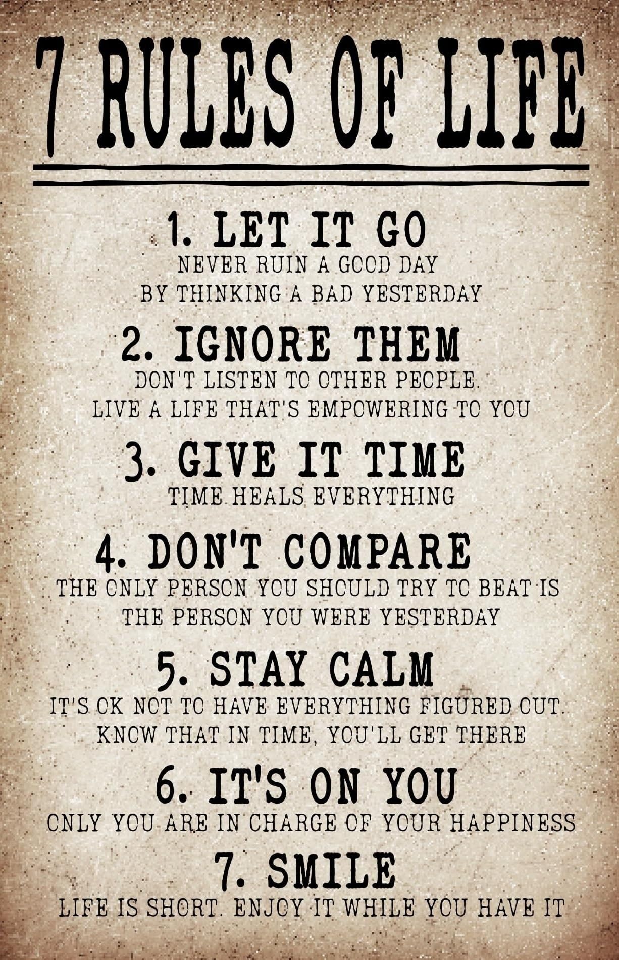 Nwpnlxea Framed 7 Rules Of Life Motivational Poster Inspirational Wall-Art With Quotes For Office Classroom Bedroom Home And Gym Decor ,08X12inch(20X30cm)