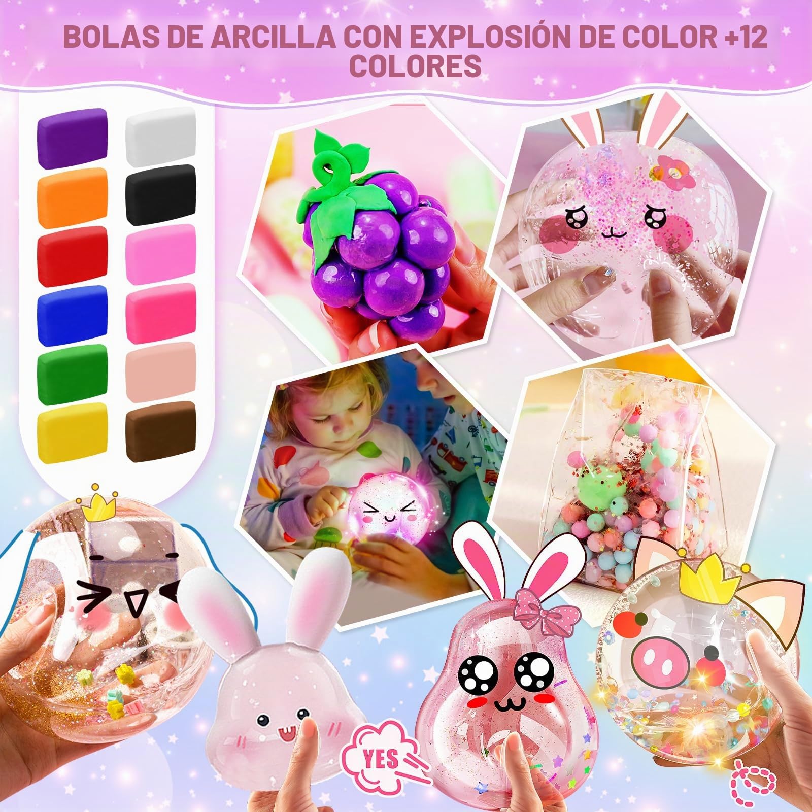 Charmofun 96 Piezas Nano Tape DIY Creativo Kit Manualidades para Niños, 5 Cintas Nano Tape + 91 Accesorios Burbujas