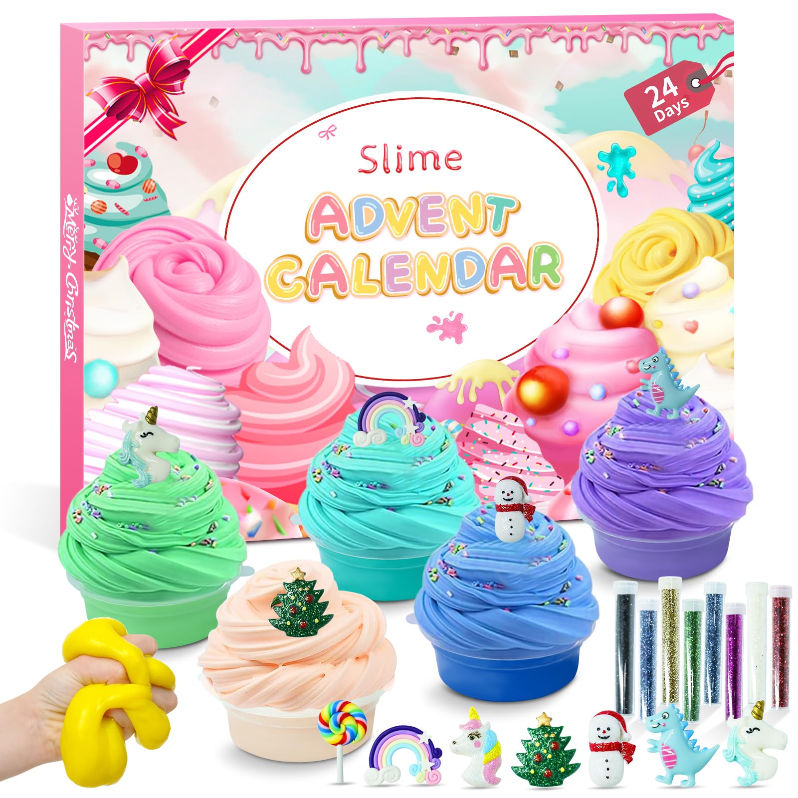 Calendario De Adviento De Slime 2025 – 10 Slimes De Colores Y 20 Accesorios Navideños Para Niños Y Niñas