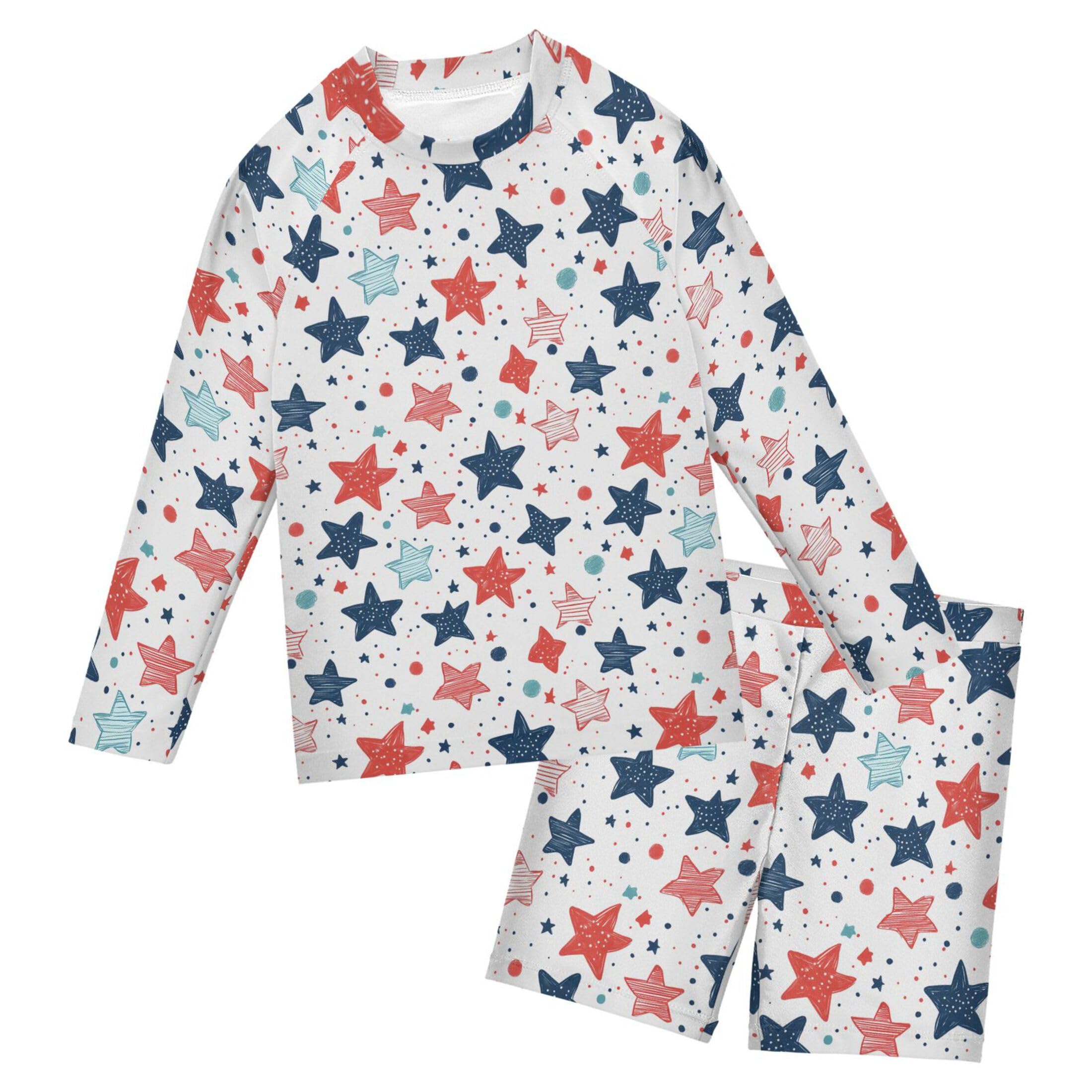 July 4th Independence Day Star Baby Boys' Toddler Long Sleeved Rashguard Swim Bathing Suit Set B0404569