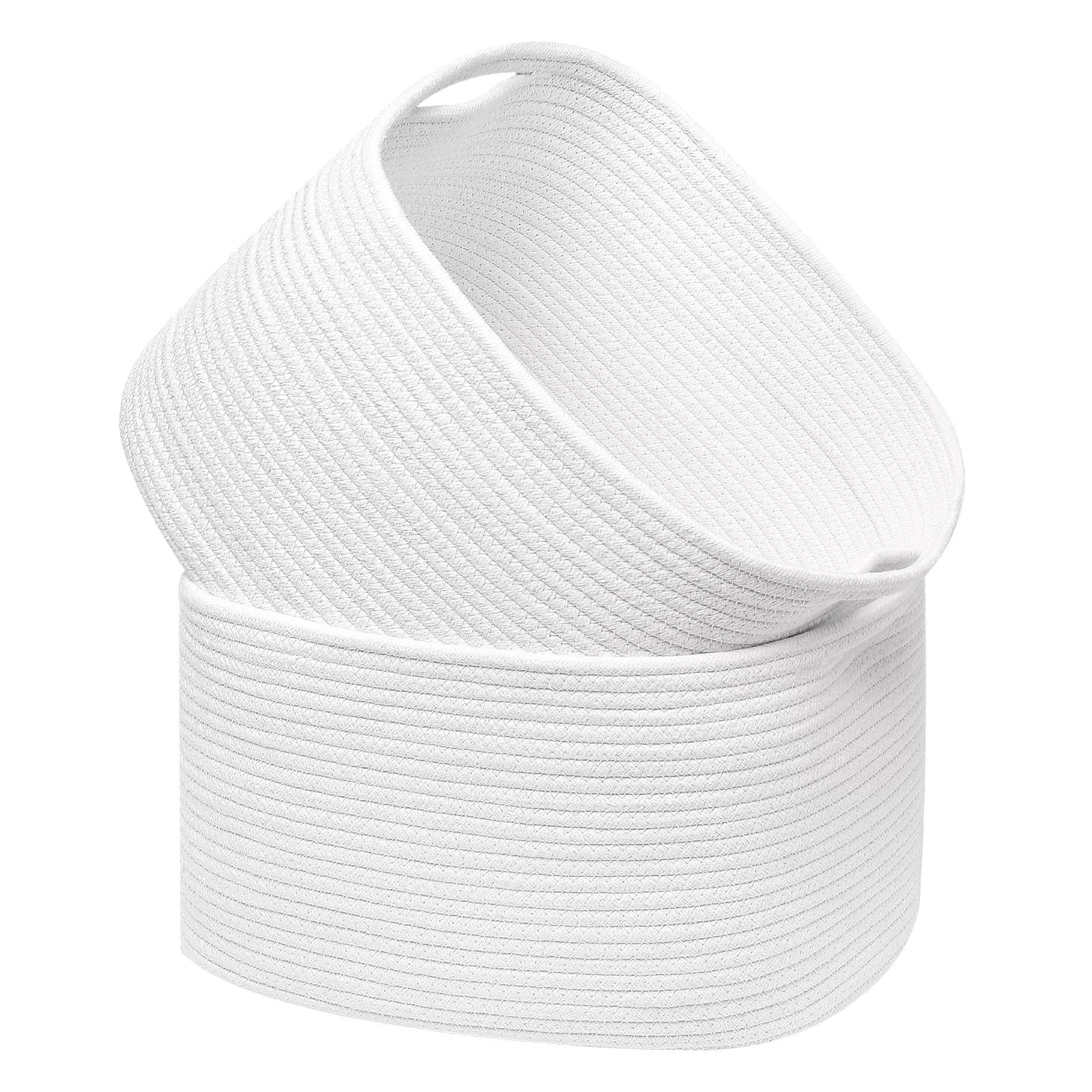 2 Pack Rope Baskets for Storage Basket, Cotton Rope Woven Basket with Handles. Blanket Basket for Storing Clothes, Toys, Books, Shelves etc, 15''L x 10''W x 9.5''H, Off White