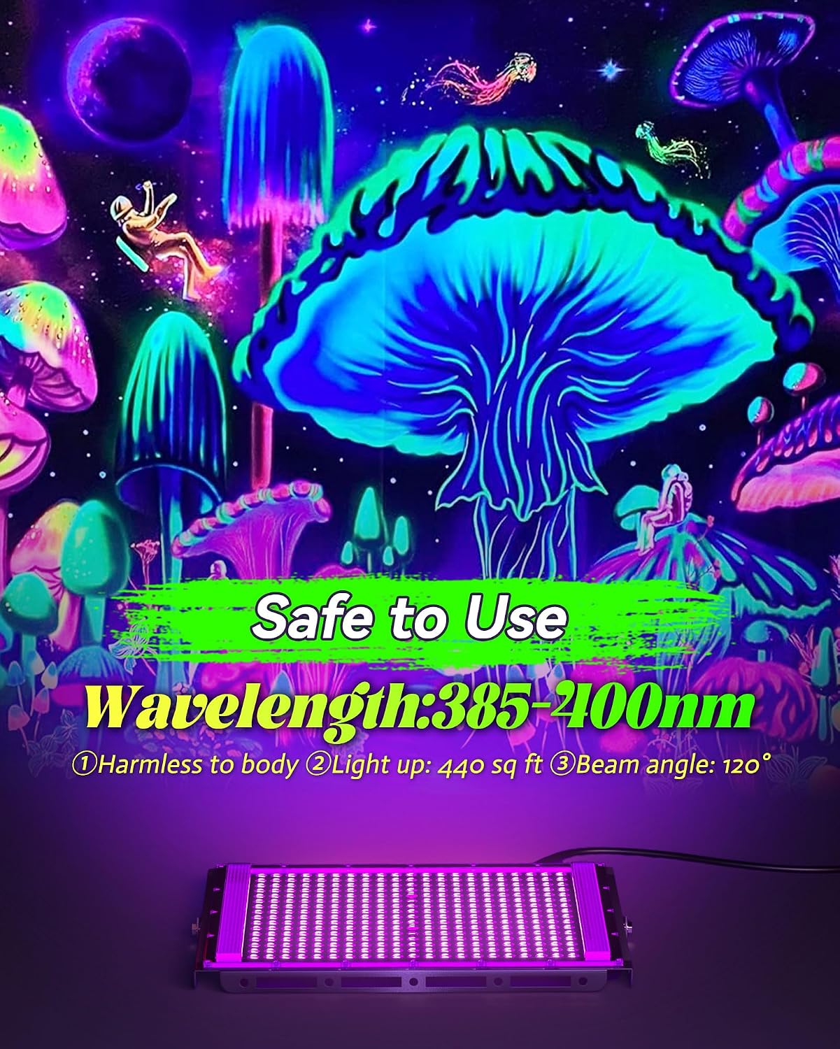 300W Blacklight Floodlight with 10ft Cable, Waterproof LED Black Light Flood Light with Switch&Plug for Outdoor Neon Party, Halloween, Fluorescent, Birthday, Glow in The Dark, 2 Pack