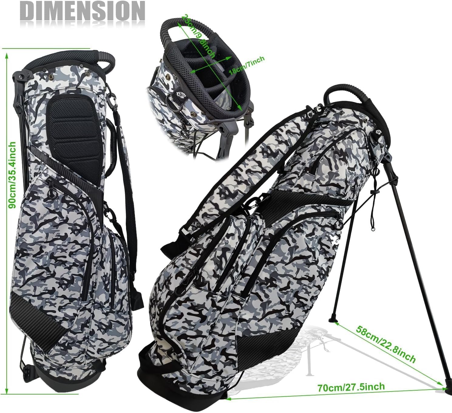 Sunday Golf Bag with Strap & Stand, Lightweight Golf Stand Bags with Rain Cover/5 Zippered Pockets/Golf Ball Holder, Golf Club Bag with 5-Way Divider Top Holds 14 Clubs for Men Women