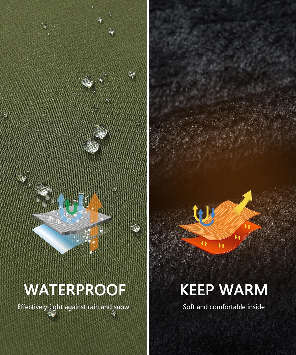 Men's Ski Jacket with Hooded Snowboarding Waterproof Fleece Lining Jacket Winter Coat Multi Pockets - Image 3