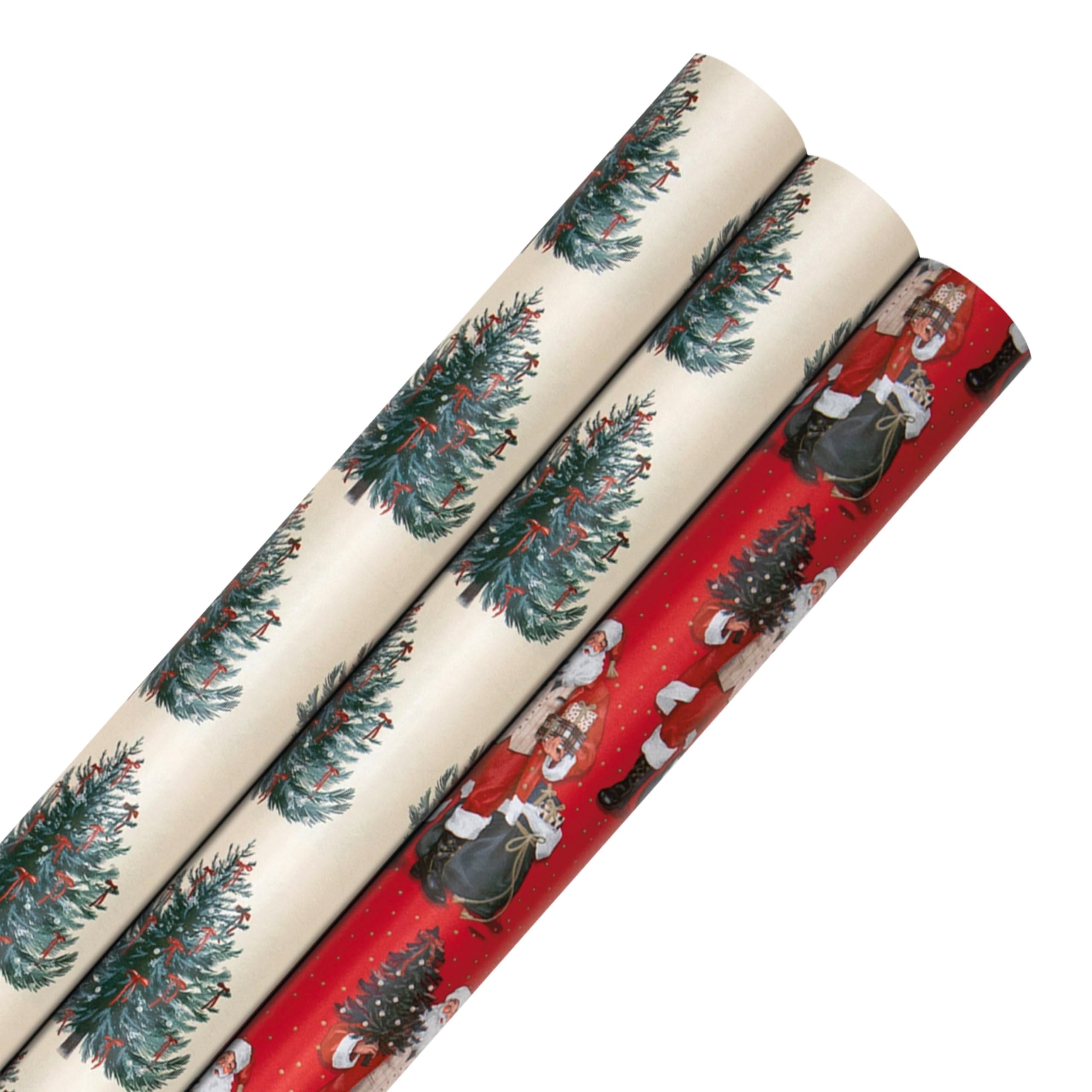 Hallmark 9M Christmas Tree Wrapping Paper, Traditional, Pack of 3, 3M Each