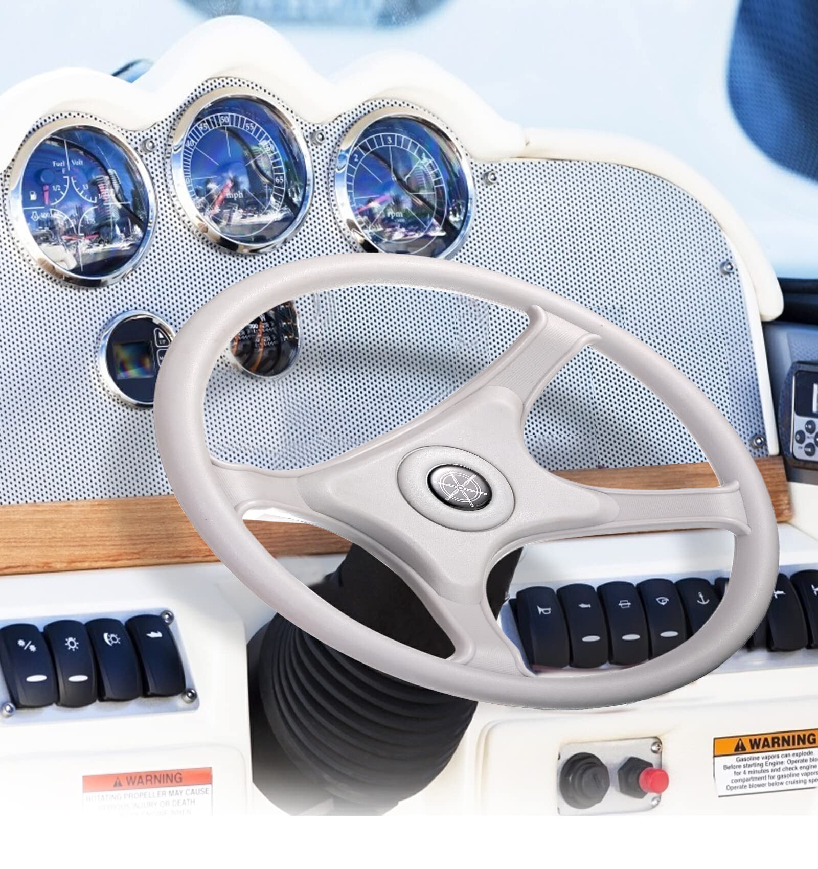 Savreitly Boat Steering Wheel PU Foam Steamship Pontoon 3 Spokes With - View #6