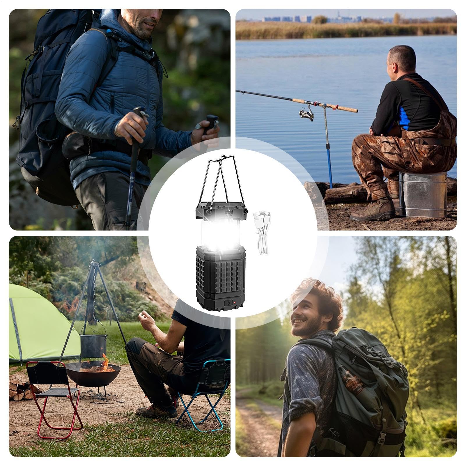 Lampada Solare da Campeggio Lanterna a manovella pieghevole impermeabile | Lampada LED USB Solare da Tenda per Escursionismo Pesca Spiaggia Riparazione Auto Arrampicata Giardino Cortile Terrazza d