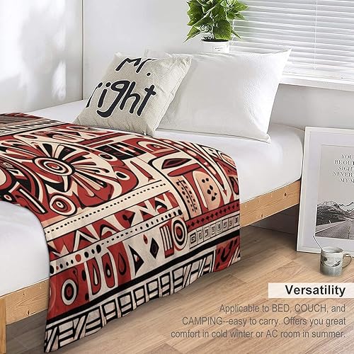Miniatura 5 de MaSiledy Manta con patrón artístico de color rojo, beige y marrón oscuro, diseño de tribu secreta en estilo bohemio, manta de franela de felpa