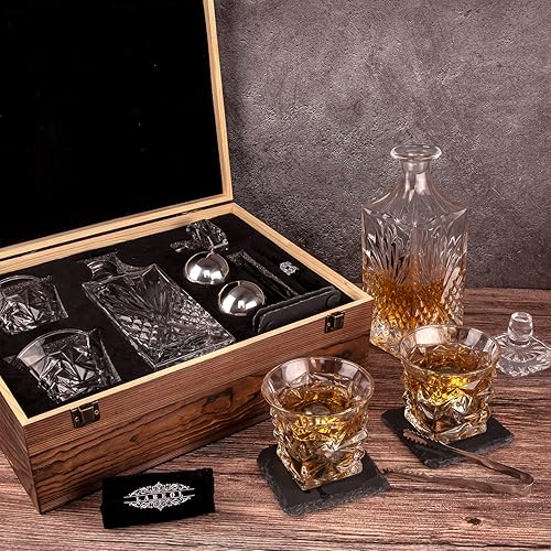 Miniatura 9 de Juego de decantador de whisky, juego de regalo de piedras de whisky para hombres, caja de regalo con bolas de acero inoxidable reutilizables, vasos,