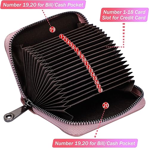 Vista 2 de Linno RFID 20 ranuras titular de la tarjeta de crédito de cuero genuino pequeña cartera para mujeres u hombres con cremallera