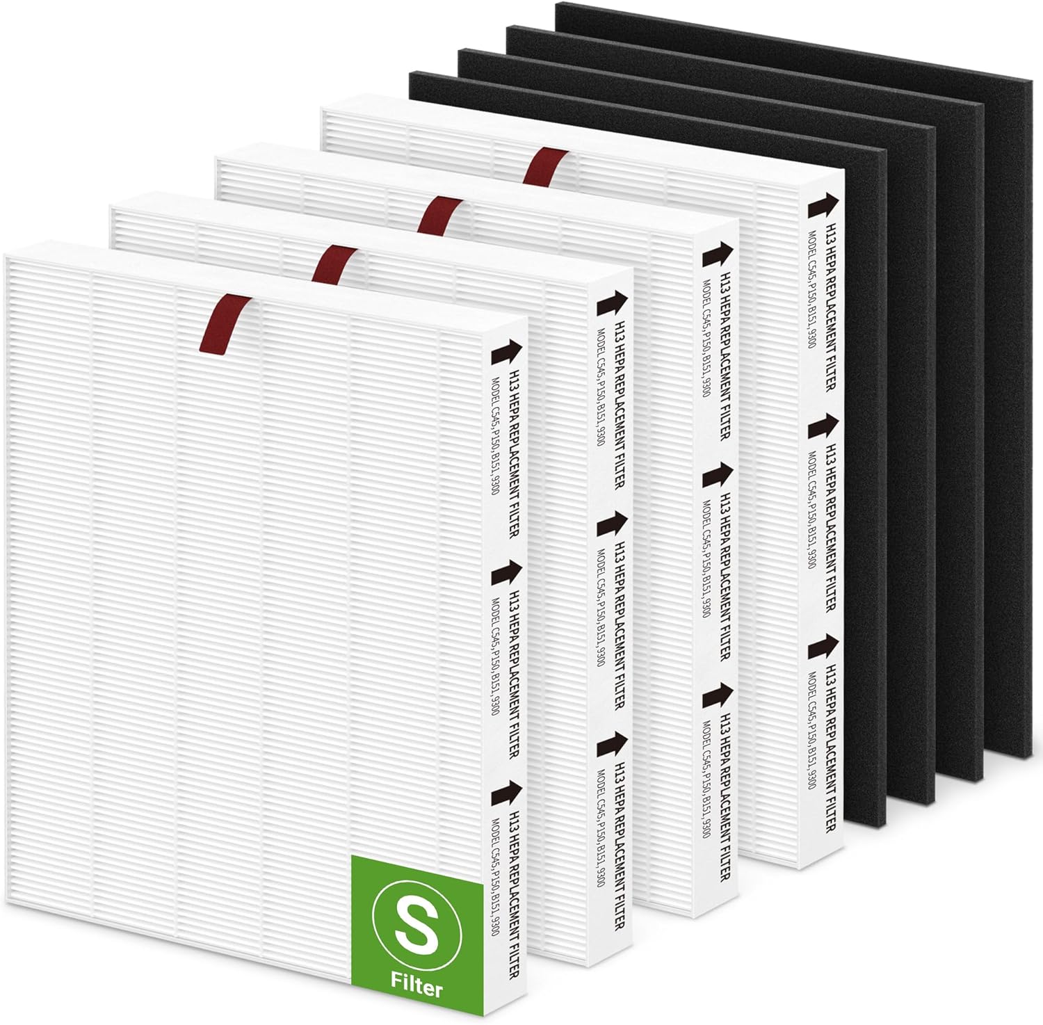 C545 HEPA Replacement Filters S Compatible with Winix C545, Replacement for Winix S Filter Part 1712-0096-00 and 2522-0058-00, 4 True HEPA Filter + 4 Activated Carbon Pre-Filter