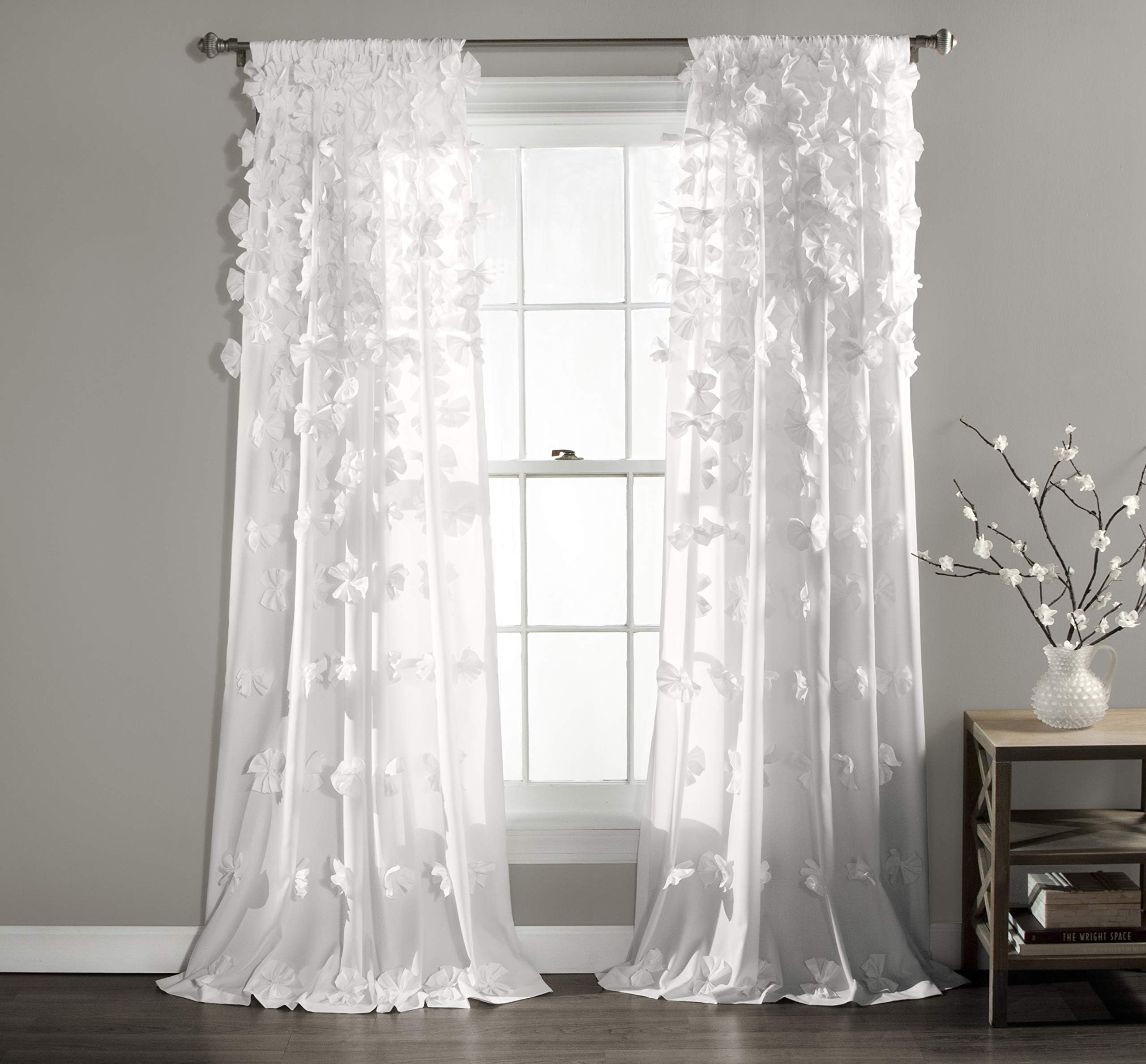Lush DecorRiley Window Curtain Panel - Charming Handmade Bow Details - Elegant Light Filtering Single Curtain for Living Room, Dining Room, or Bedroom - 54" W x 95" L, WhiteOEKO-TEX STANDARD 100